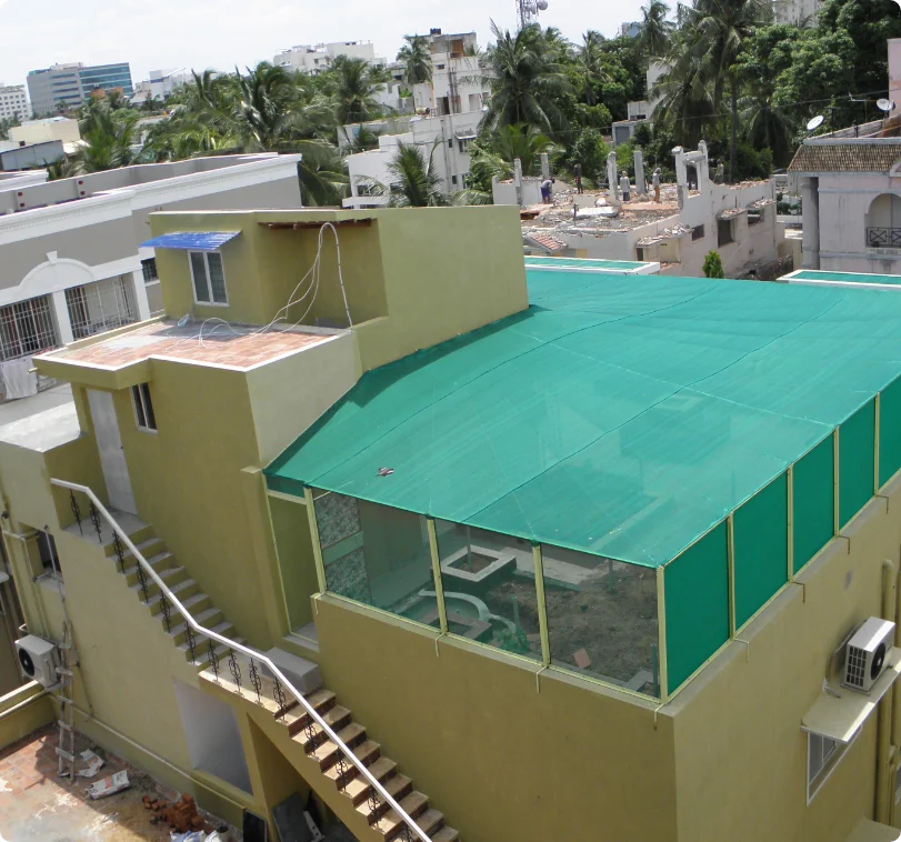 Shade Nets installation by Sweta Invisible Grill for homes, balconies and commercial properties in Gurugram, Delhi NCR and Noida