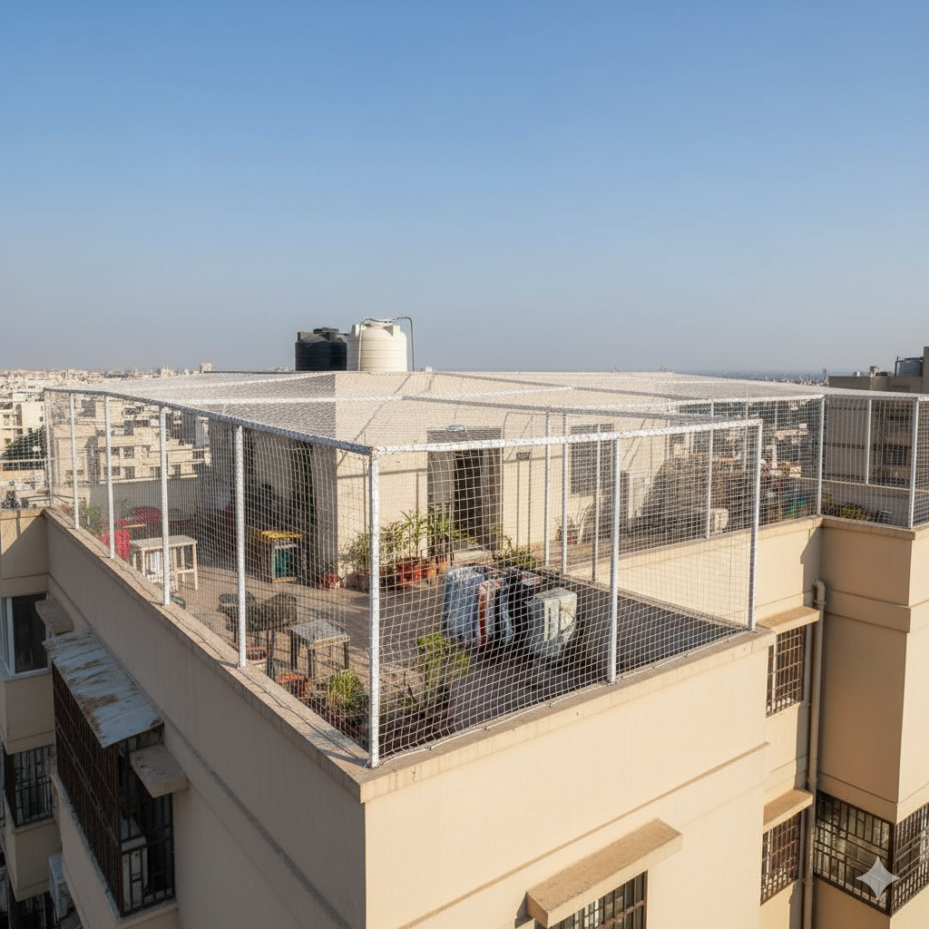 Terrace Top Nets installation by KGR Enterprises for residential and commercial safety solutions